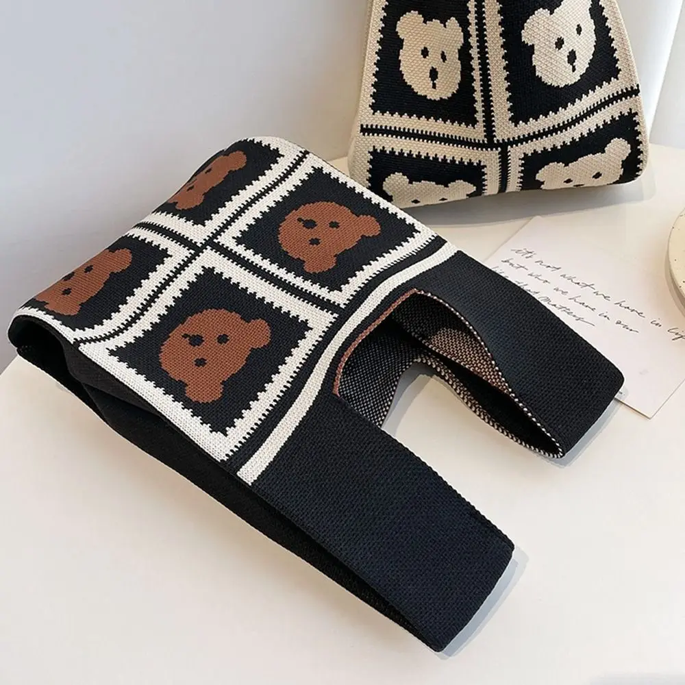 Korean Knot Wrist Bag Small Bear Knitted Bag Women\'s Handbag Fashion Simple Tote Bag Purses Ladies Clutch Woven Shopping Bag