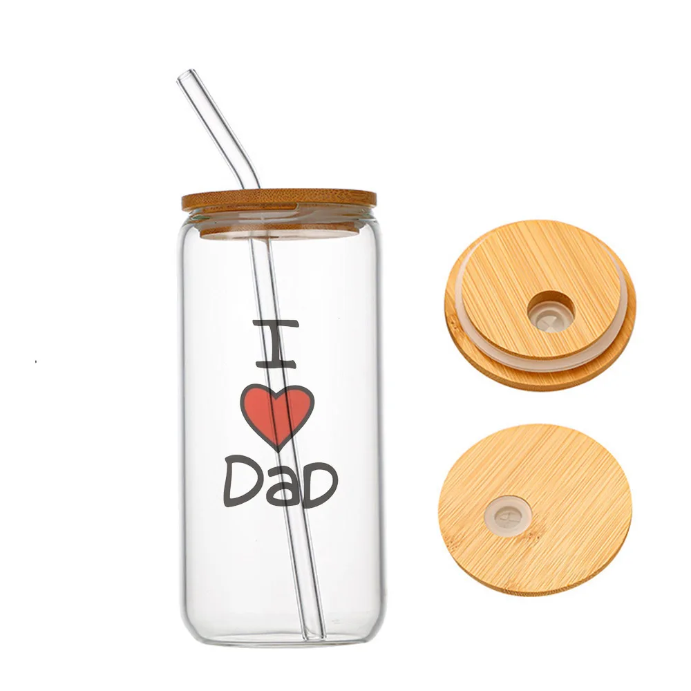

I Heart Dad for Husband and Wife Glass For Heat Resistant High Drinking Cup With Straws Lids 16 oz