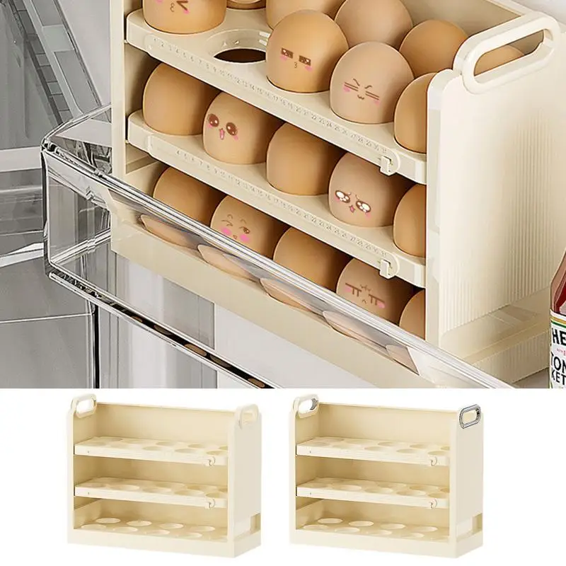 

Egg Holder Dispenser Large Capacity Egg Storage Box Space Saving Egg Tray Dispenser egg container for Refrigerator Side Door