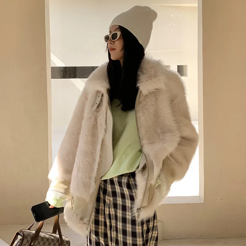 Women's Mid-length Motorcycle Fur Jacket Women Clothing Fashion Korean Nature Wool Fur Coat Real Sheepskin Fur Coats And Jackets