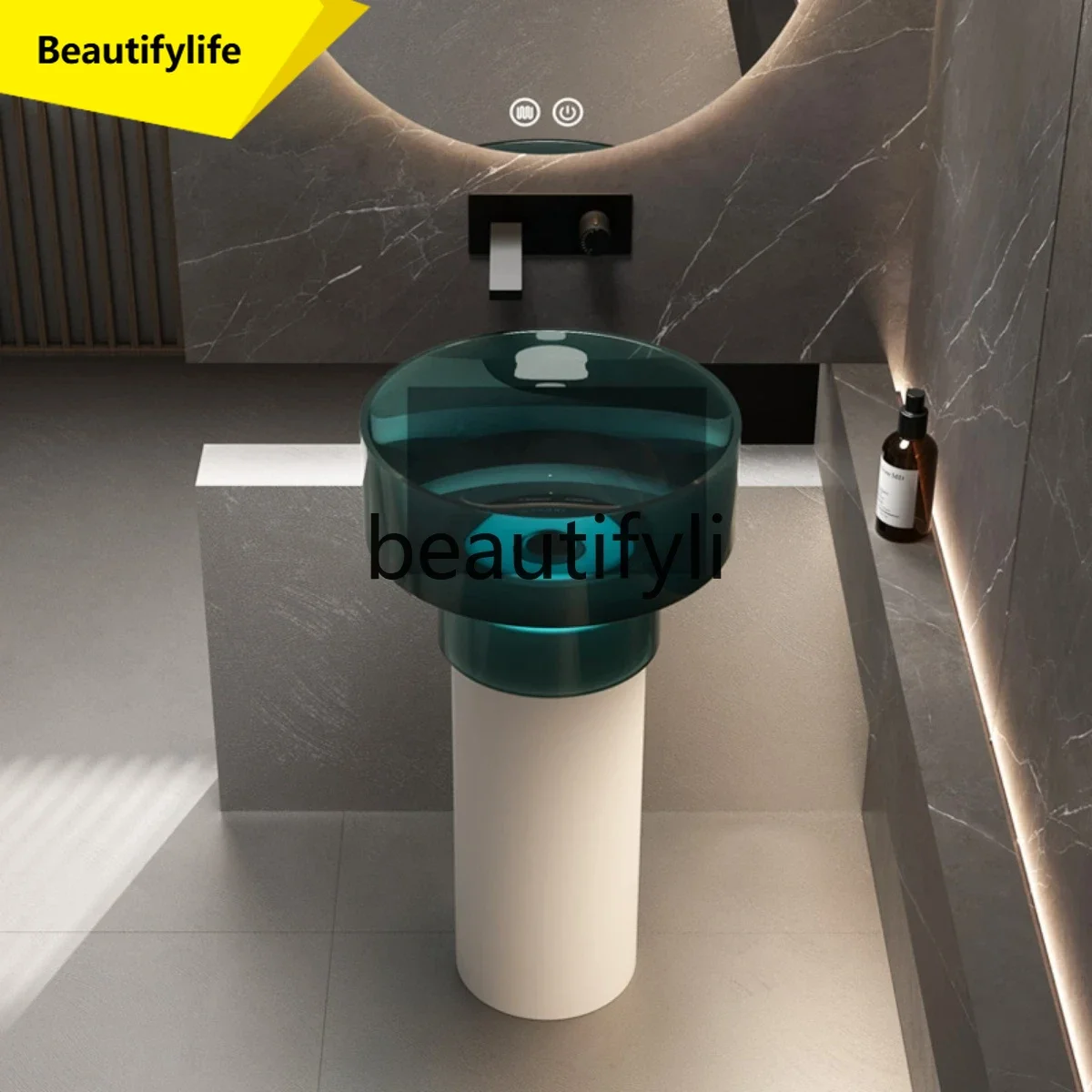 

cn0420 Transparent column integrated floor-to-ceiling wash basin color resin wash table