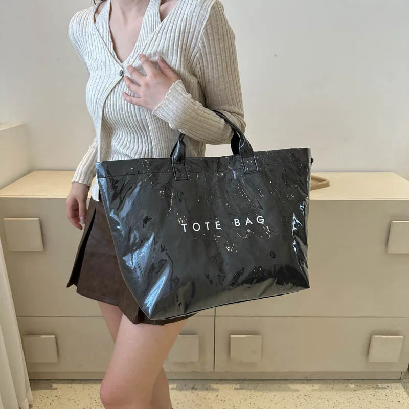 Vintage Paper Tote Bag for Women New Style Commute Handbag with Large Capacity Shopping Bag Trendy