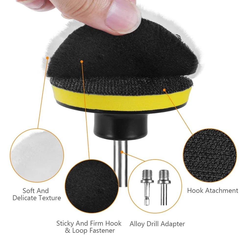 Buffing Pad Kit 8 Piece For Automotive Use Includes 5 Wool For Pads 180mm Back Pad Adapter Hex Shank For Polisher And Drill