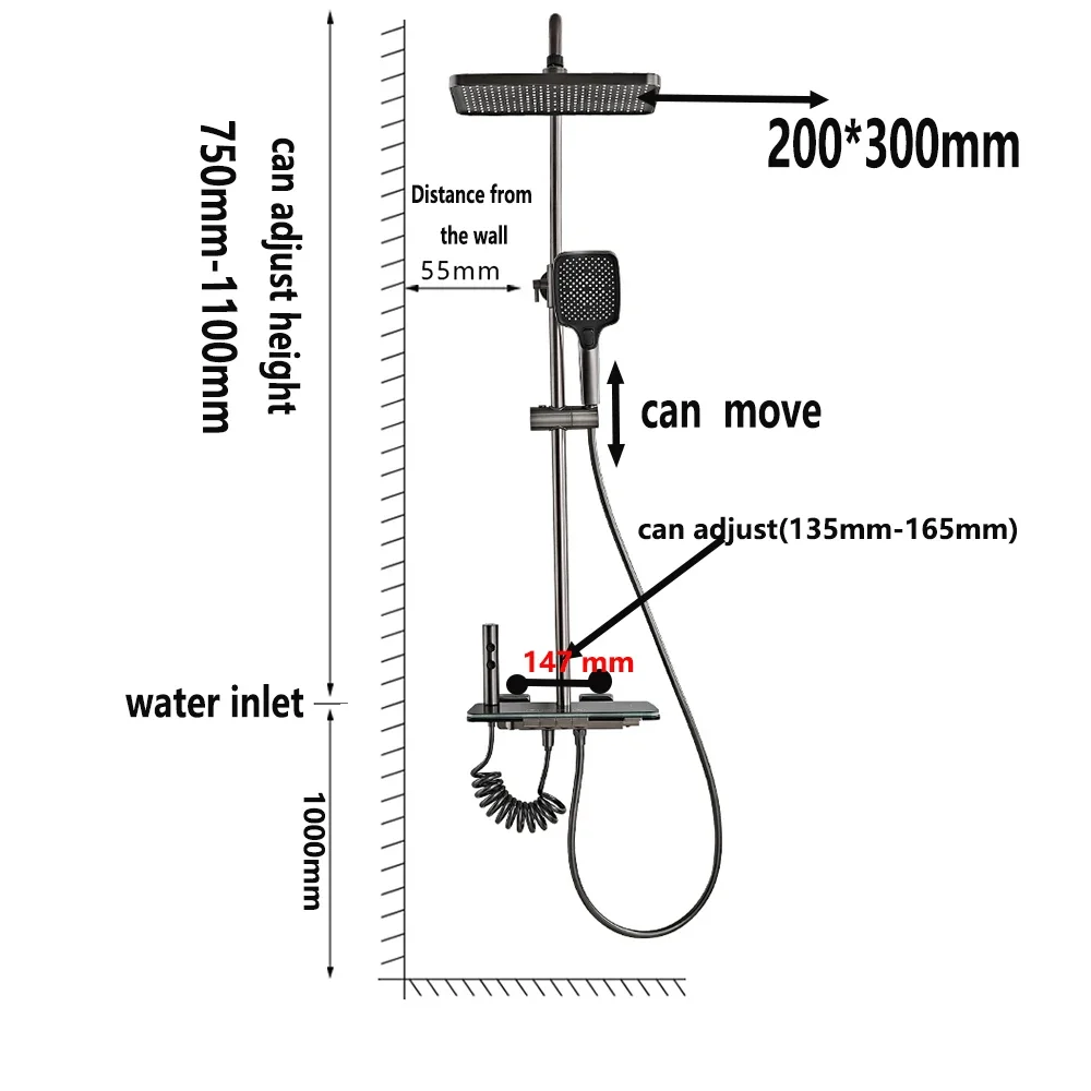 Display Shower Faucet Set Rainfall LED 4 Ways Water Outlet Bathtub Tap Cold and Hot Water Flow Produces Electricity