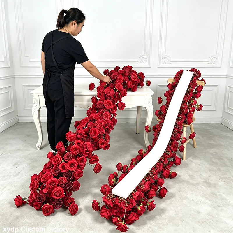 Künstliche Blumenreihe Rosen-Hortensien Sofa-Läufer Hochzeits-Hintergrund Tischdekoration Blumenreihe Dekor Florale Party-Präsentations-Requisiten – Detail 7