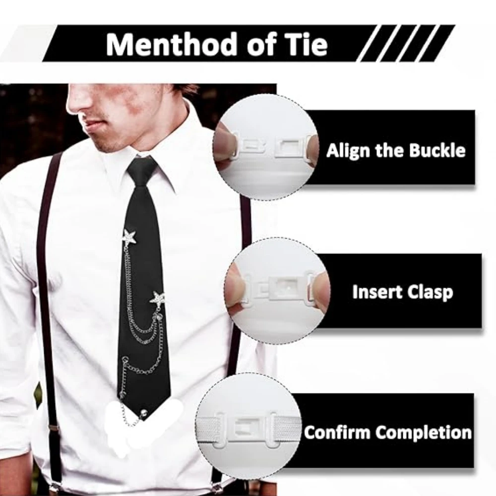 Metal Star Tie Adjustable Uniform Black Tie Women Necktie Pre-Tied Chain Necktie For Celebration Graduation Church
