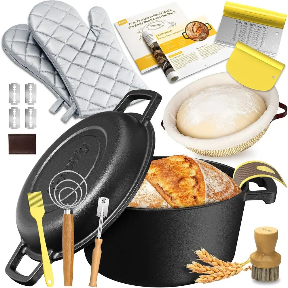 

Sourdough Starter Kit with Dutch Oven, Mitts, Banneton, Bread Sling, and Baking Supplies, 5.46-Quart Pot with Lid