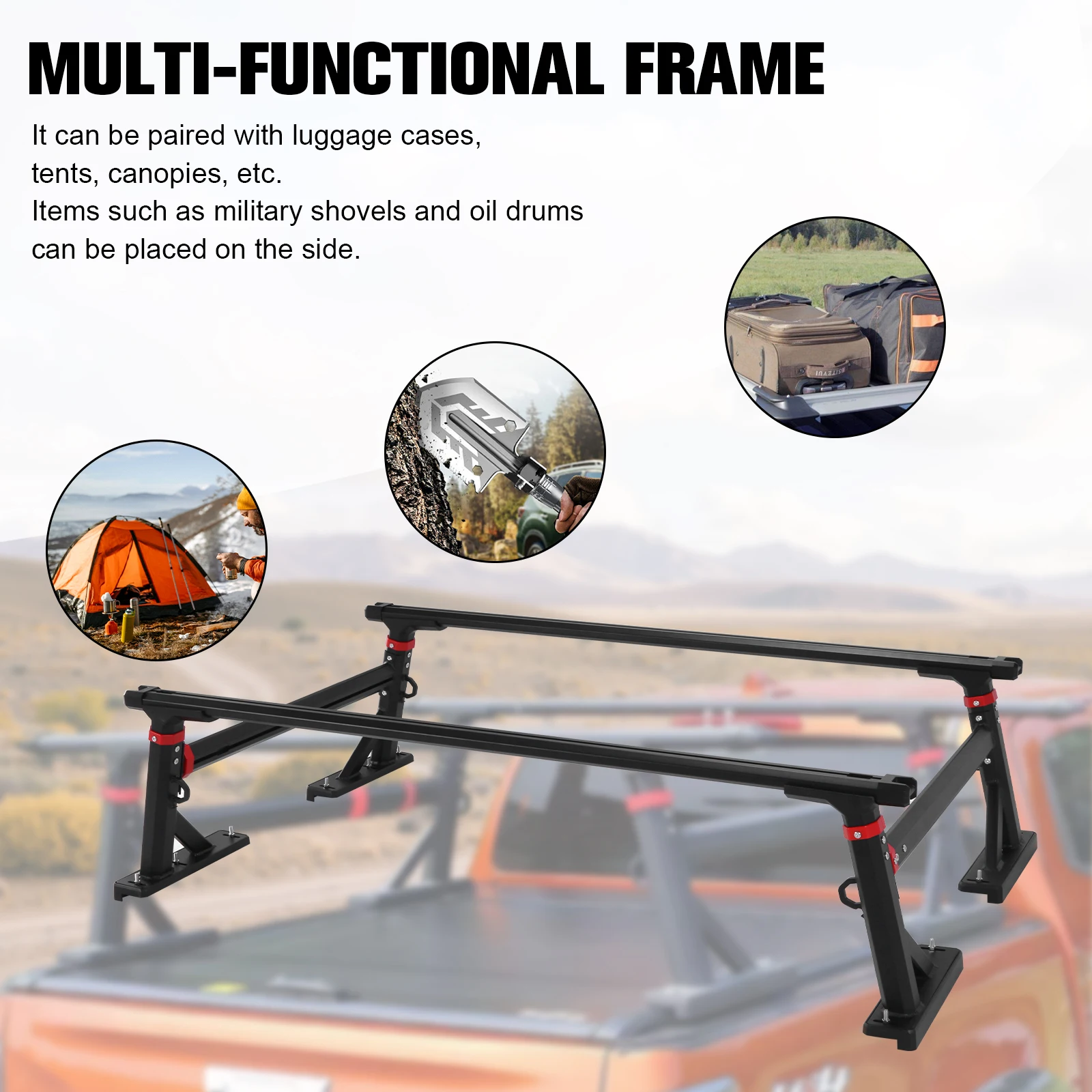

Universal Truck Ladder Rack Crossbar 800 LBS Capacity Aluminum 18-28in Height-Adjustable for Ford/Gladiator/Tundra/Tacoma/Nissan