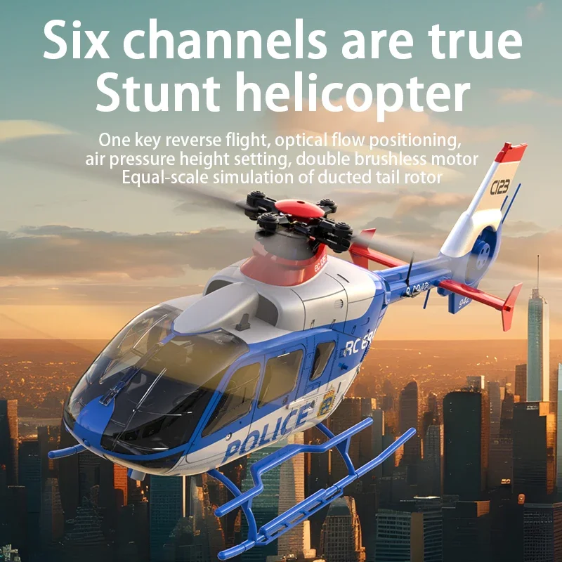 NEW C123 6CH RC Helicopter EC135 Double Brushless Direct Drive Single Paddle Aileron Free Helicopter model 3D Optical Flow Toys view 3