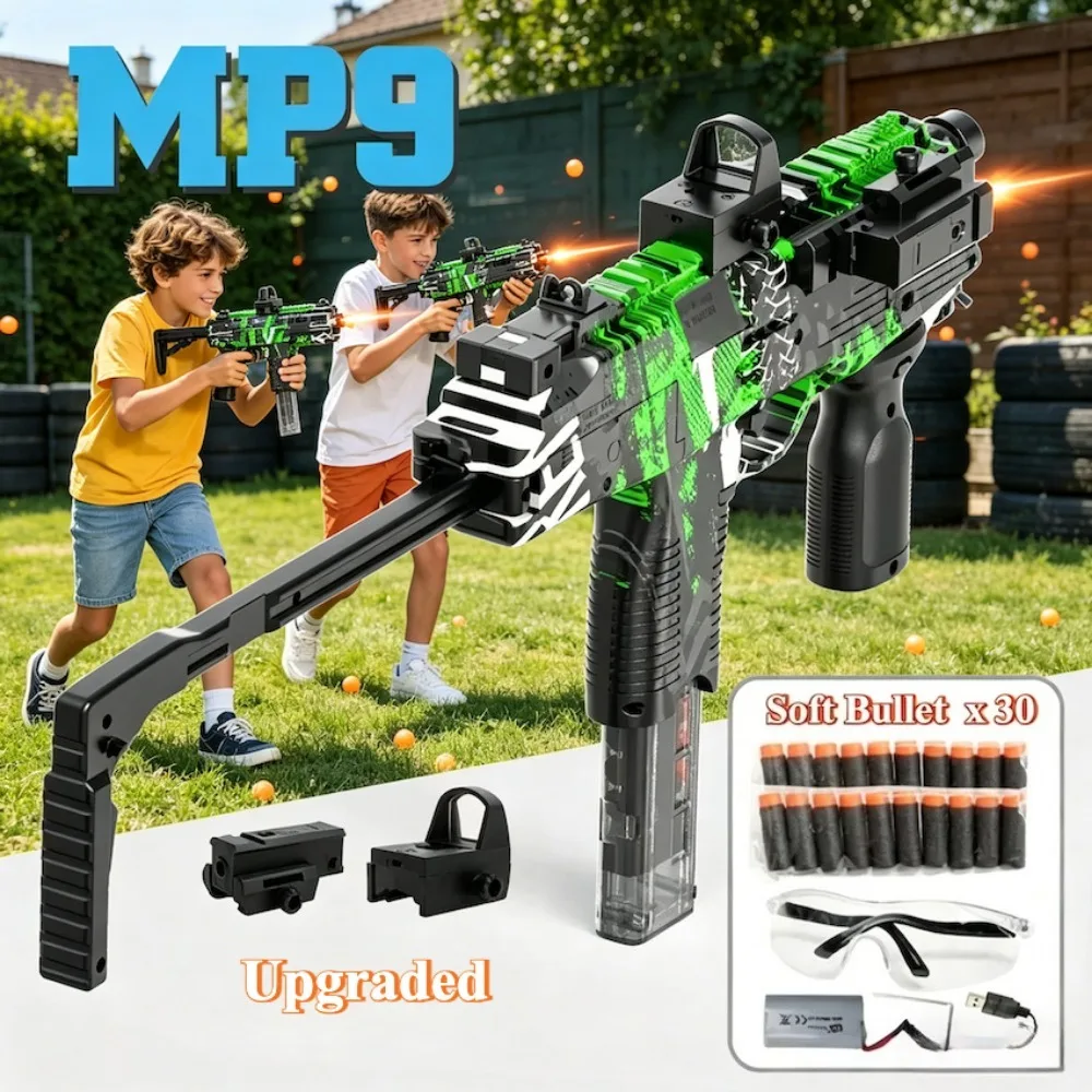 MP9 Electric Toy Gun Soft Bullet Blaster Submachine Full Automatic Armas for Adults Children Outdoor Shooting Games