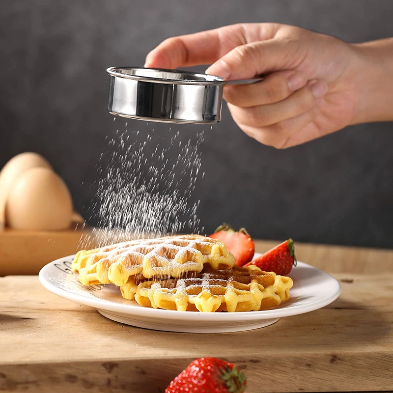 40 Mesh Stainless Steel Flour Sieve with Handle Kitchen Hand-Held Round Filter Coffee Sugar Powder Sifter Shakers Baking Tools