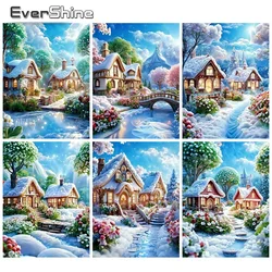 Evershine House Diamond Painting DIY Landscape Wall Art Picture Of Rhinestones Snow Mosaic Winter Embroidery Garden