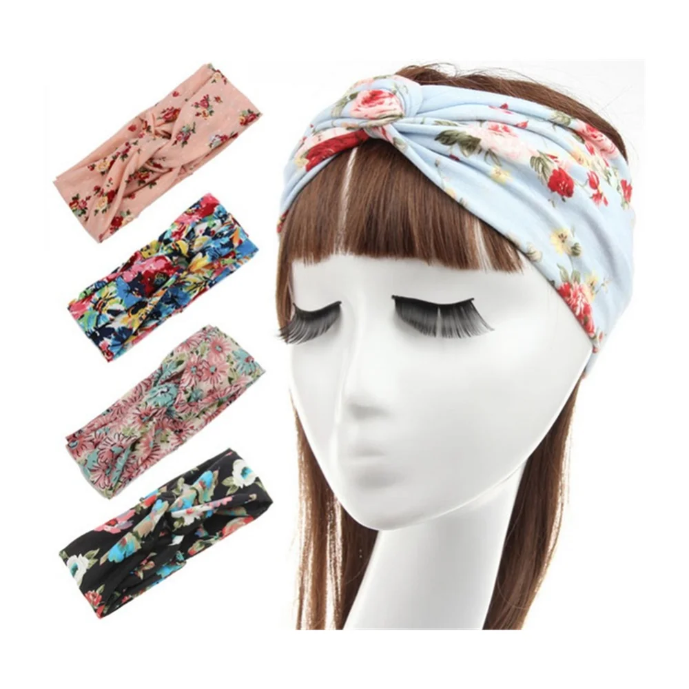  New fabric floral colorful cute bunny ear bow twist turban headwrap headband