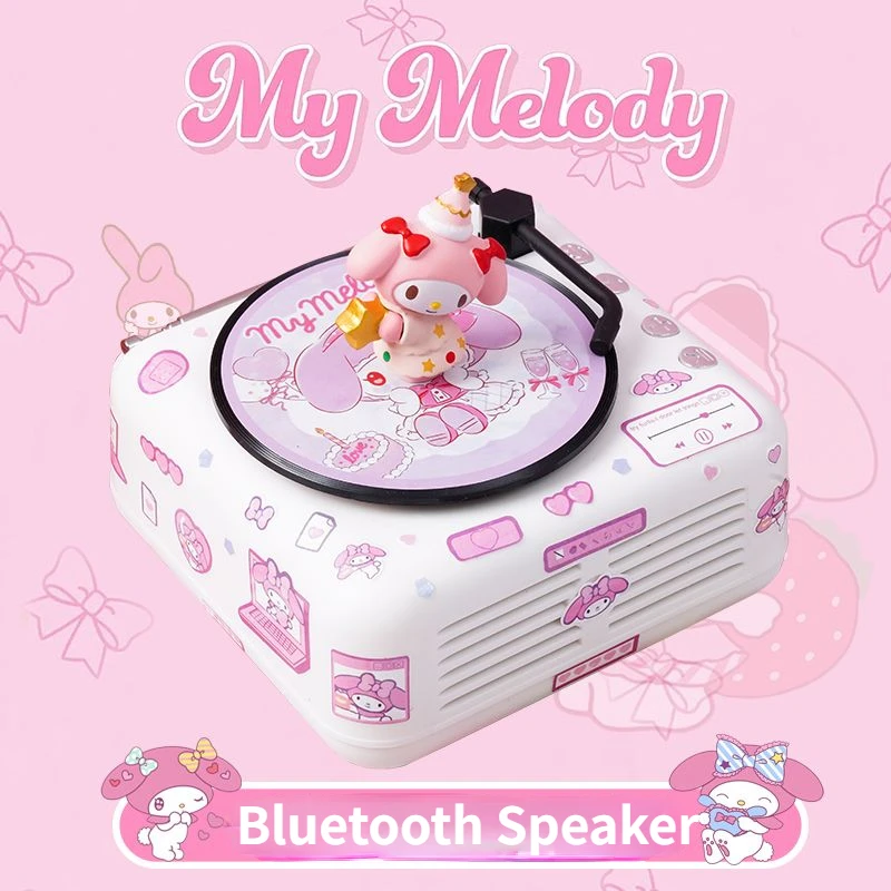 

Original Hello Kitty Sanrio Kuromi Stitch Bluetooth Speaker Melody Retro Audio Cute Big Ears Dog Record Player Girls Gifts