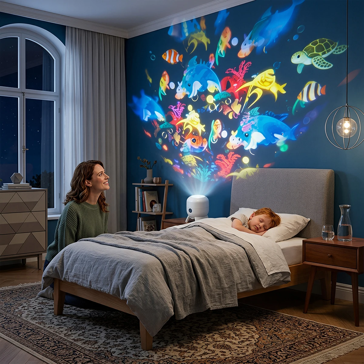 Kids Ocean Underwater Projector Night Light Rotating 22 Marine Animal LED Ambient Projection Lamp for Bedroom Sleep Decor Gift