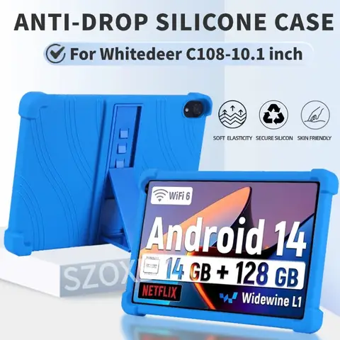 For Whitedeer C108 Tablet 10.1 inch Android 14 Shockproof Cover Whitedeer 10inch Soft Silicon Stand Protective Shell