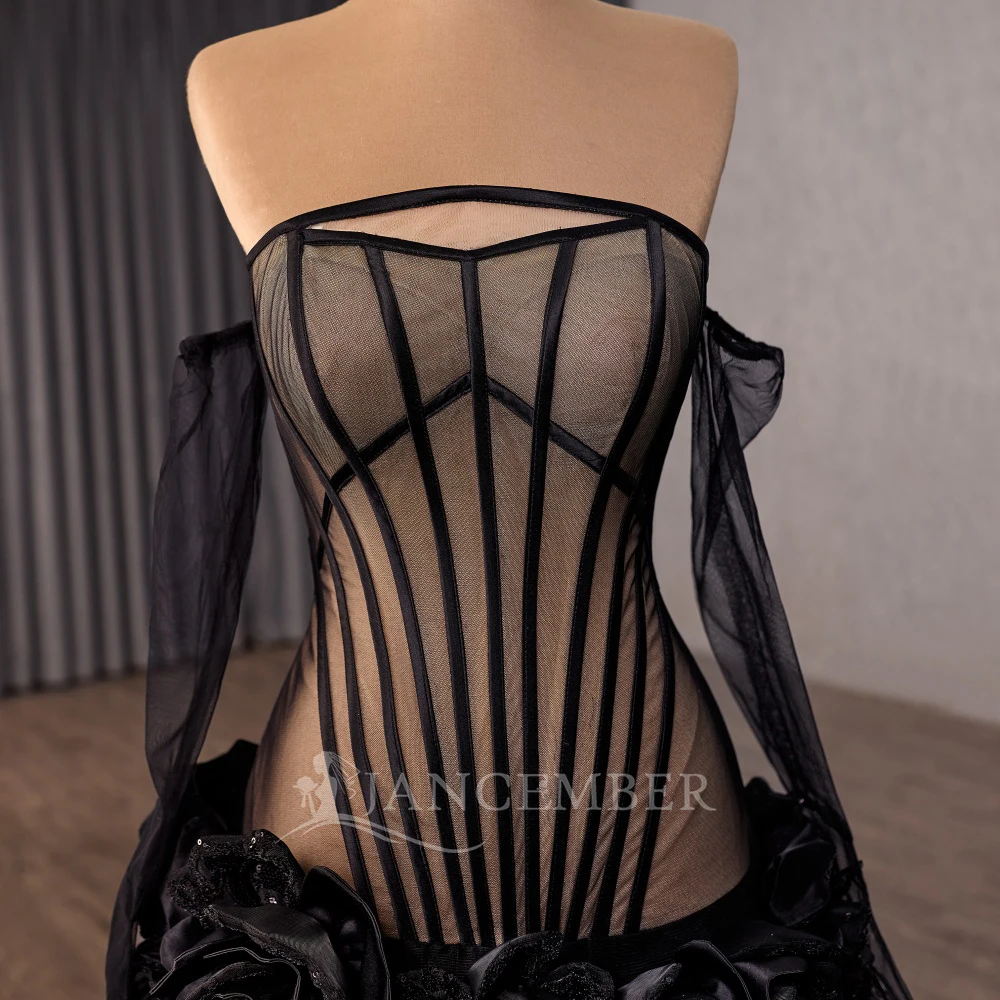 فساتين Quinceanera مخصصة بأكمام قابلة للإزالة حفلة الأورجانزا vestidos de 15 quinceañera حورية البحر بأربطة من الخلف سويب تراين #5