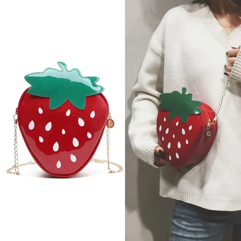 Phụ Nữ Đeo Vai Hình Quả Dâu Tây Thiết Kế Mới Thời Trang Da Pu Đeo Túi Bé Gái Hình Trái Cây Dễ Thương Ví Và Túi Xách