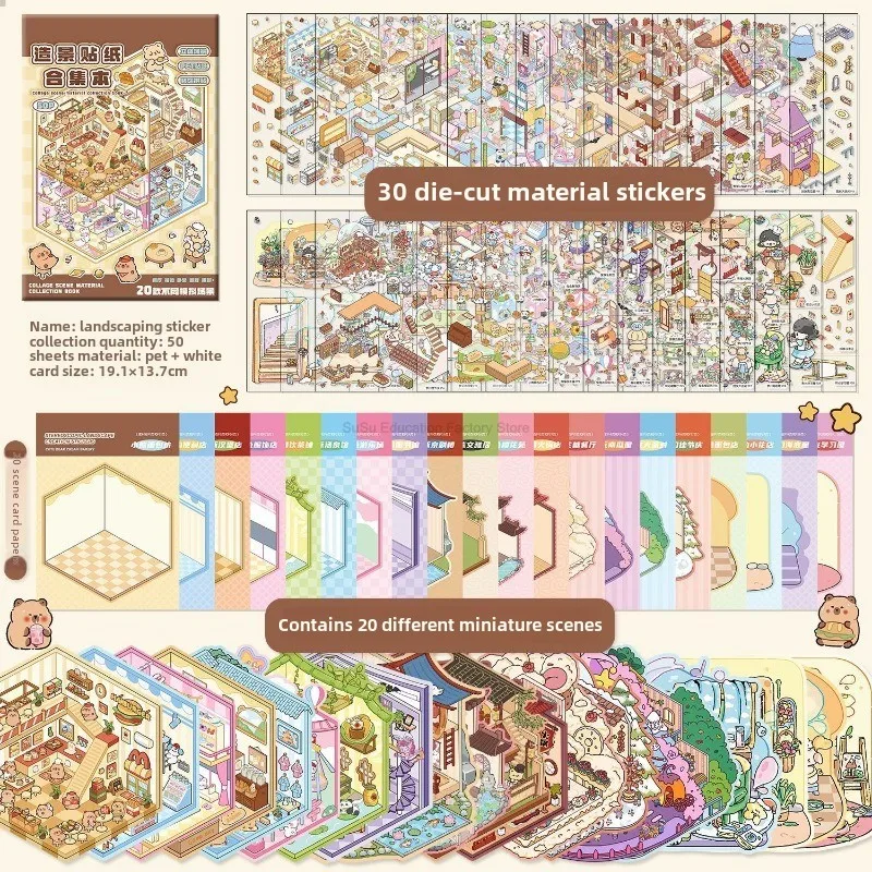 20in1 3D Landscape Sticker Collection Book Album Cartoon Scene DIY Toy Game Festival Birthday Gift for Kid Girl Child