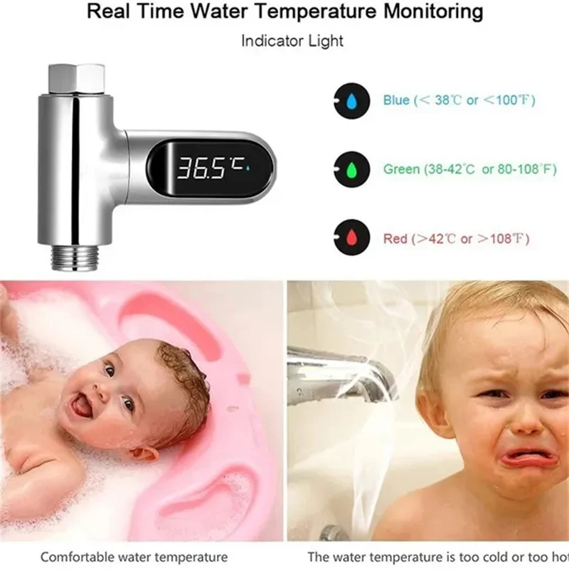 Digital LED Shower Temperature Display Self-Generating Electricity Water Thermometer for Baby Bath Water Temperature Smart Meter