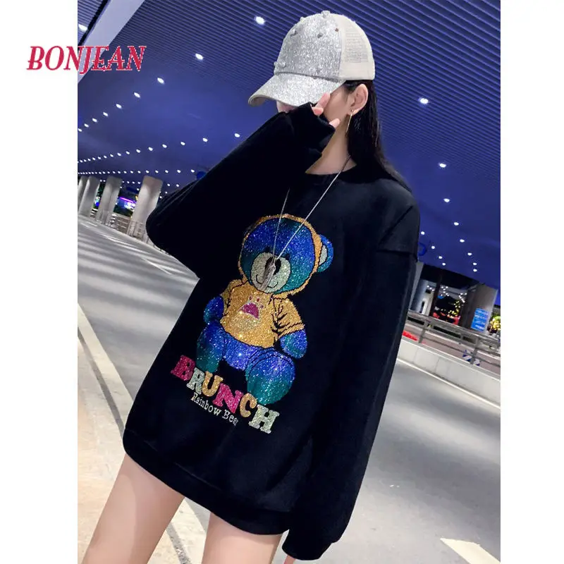 Y2K Oversized 2022 Bleading Bear Cartoon Korean Plus Size 4XL Kawaii Hoodie Women\'s Autumn and Winter Loose Harajuku Top