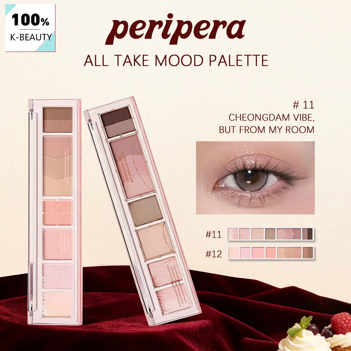 Paleta de Sombras de Ojos ALL TAKE MOOD de PERIPERA 11 y 12, Fijación y Adhesión Perfectas, Color Intenso en una Sola Aplicación, Fácil Difuminación, Cosmético Coreano, Maquillaje Coreano