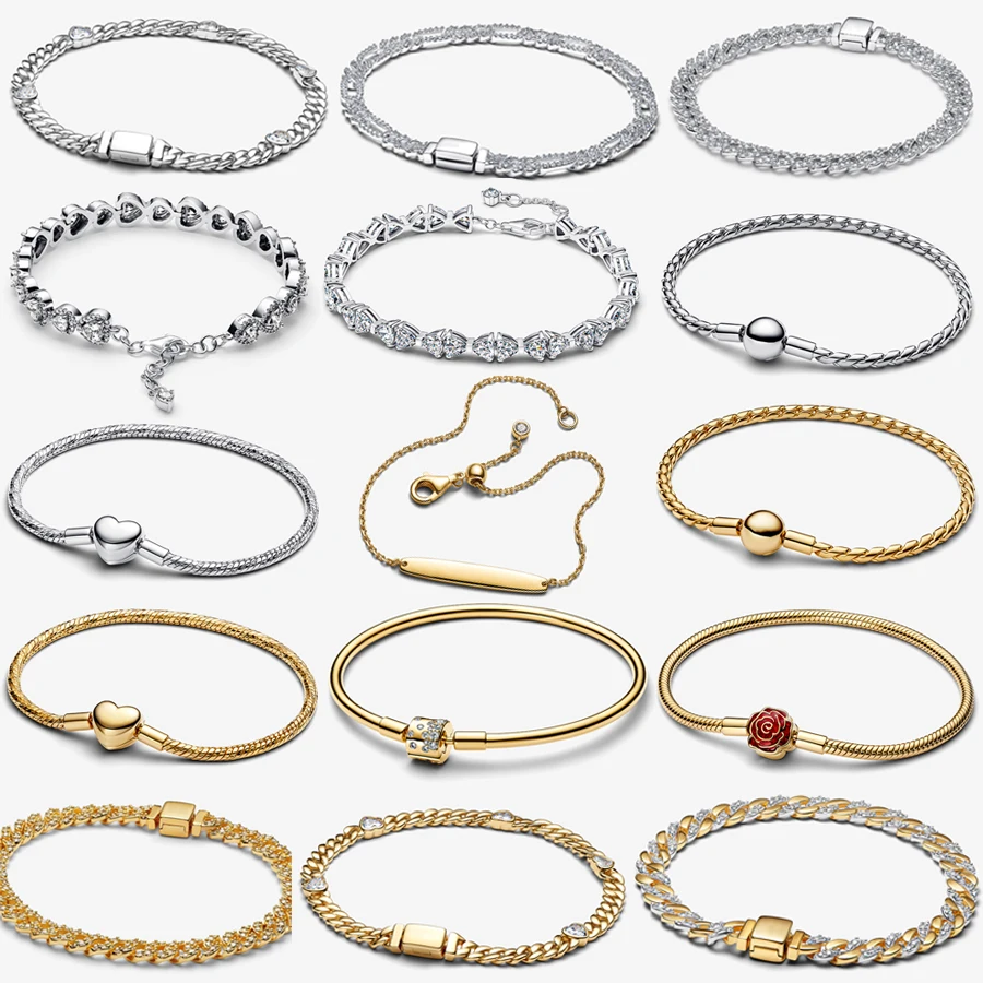 2026 nuevo 925 plata amor eterno Rosa brillante tenis cubano pulsera deslizante moda DIY encanto joyería regalo exquisito