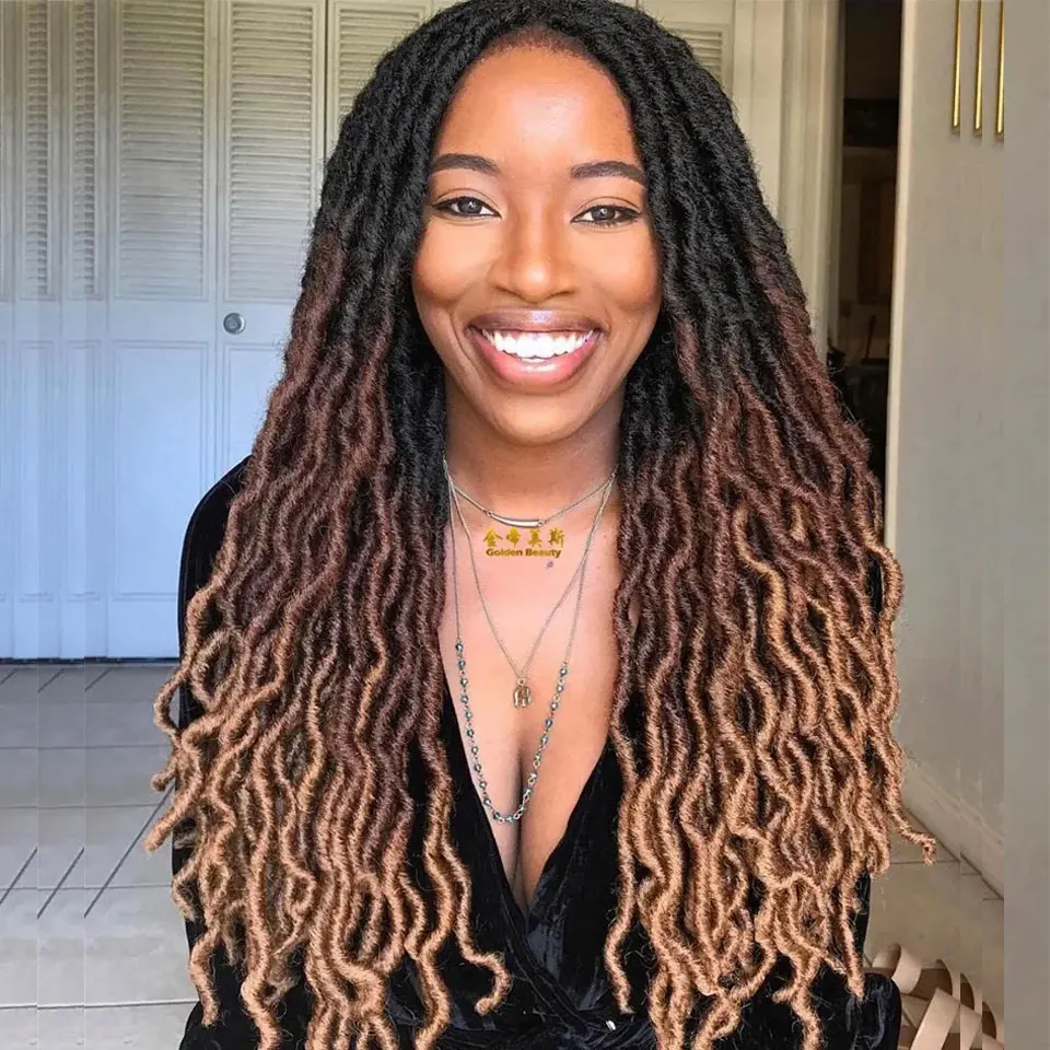 Goddess Faux Locs Handmade Crochet Wig Soft Gypsy Locs Synthetic Braids Dreadlocks Curly Wavy Braiding Hair Extensions 24Strands