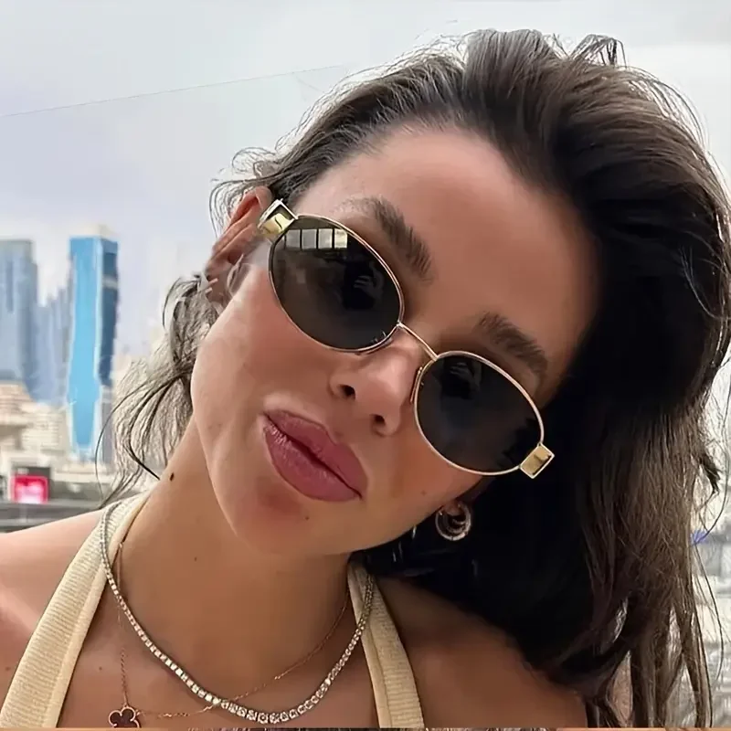 New Trendy Oval Sunglasses for Women Luxury Metal Frame Sun Glasses Ladies Classic Vintage Round Shades Unisex ﻿ image 5