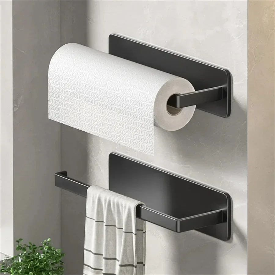 Kitchen Paper Towel Holder Wall Mount Nail-Free Kitchen Bathroom Toilet Lengthen Storage Rack Towel rack Self-Adhesive Roll Rack