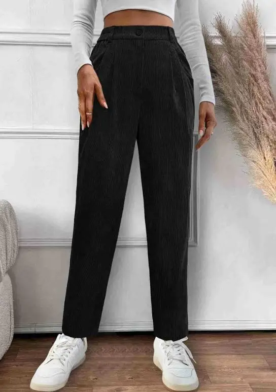 

Autumn New Women's Casual Loose Corduroy High Waisted Straight Leg Pants
