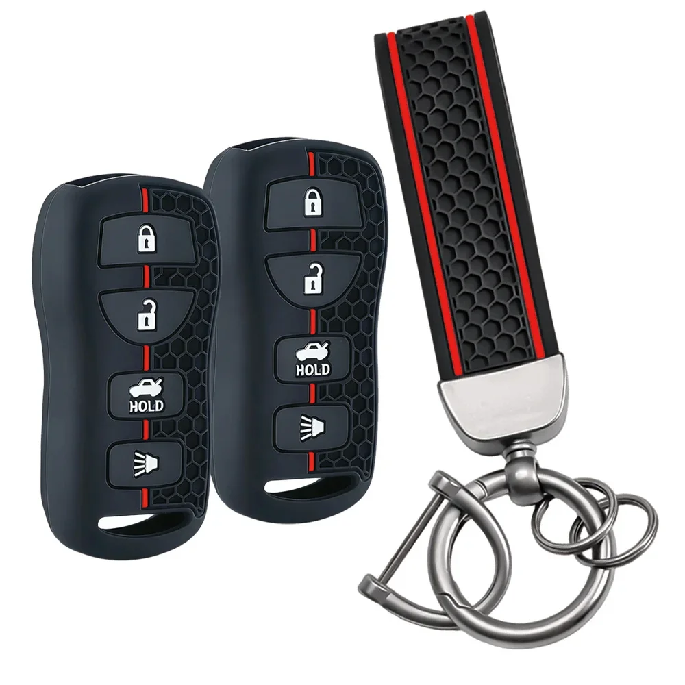 Deep Groove Honey Dual Red Trim Cover With Keychain For Infiniti EX35 FX45 G37 Nissan Maxima Shock-absorbent Car Key Shell