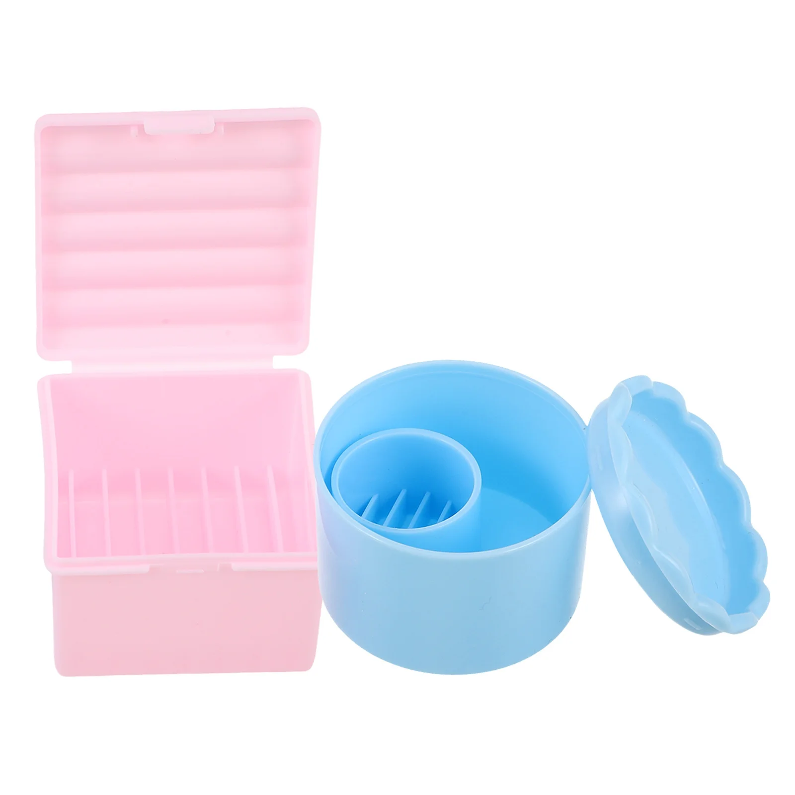 

2Pcs Nail Art Tool Cleaning Box Plastic Layered Brush Holder with Lid for Acrylic Nail Brushes Rhinestone Cups Dappen Dish