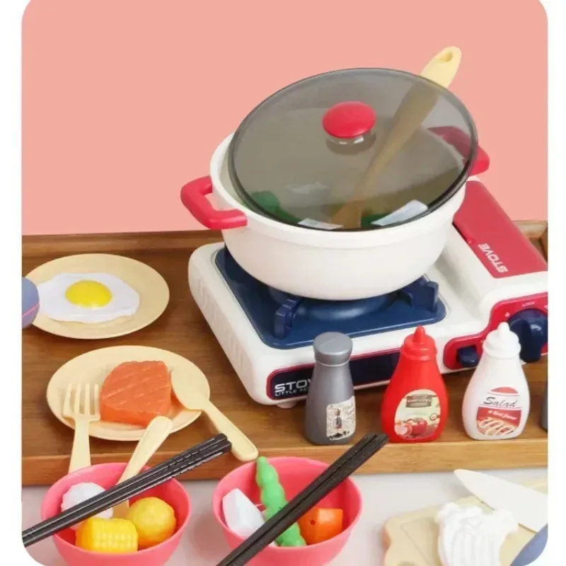 39pcs/set Simulate Play House Toy Gas Stove Chopping Board Music LED Lights Kids Kitchen Set Interactive Baby Birthday Gift