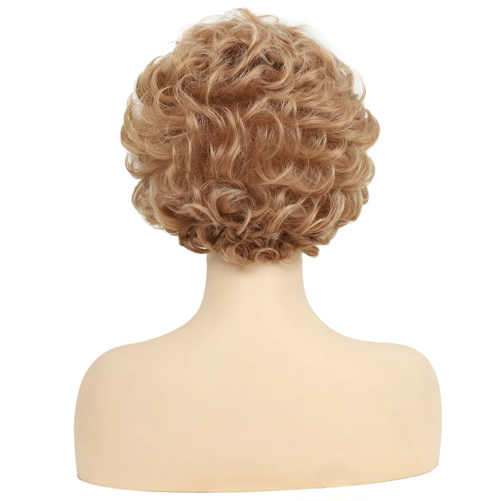 شعر مستعار أشقر قصير مجعد رقيق مقاوم للحرارة، شعر صناعي بمظهر واقعي للنساء #4