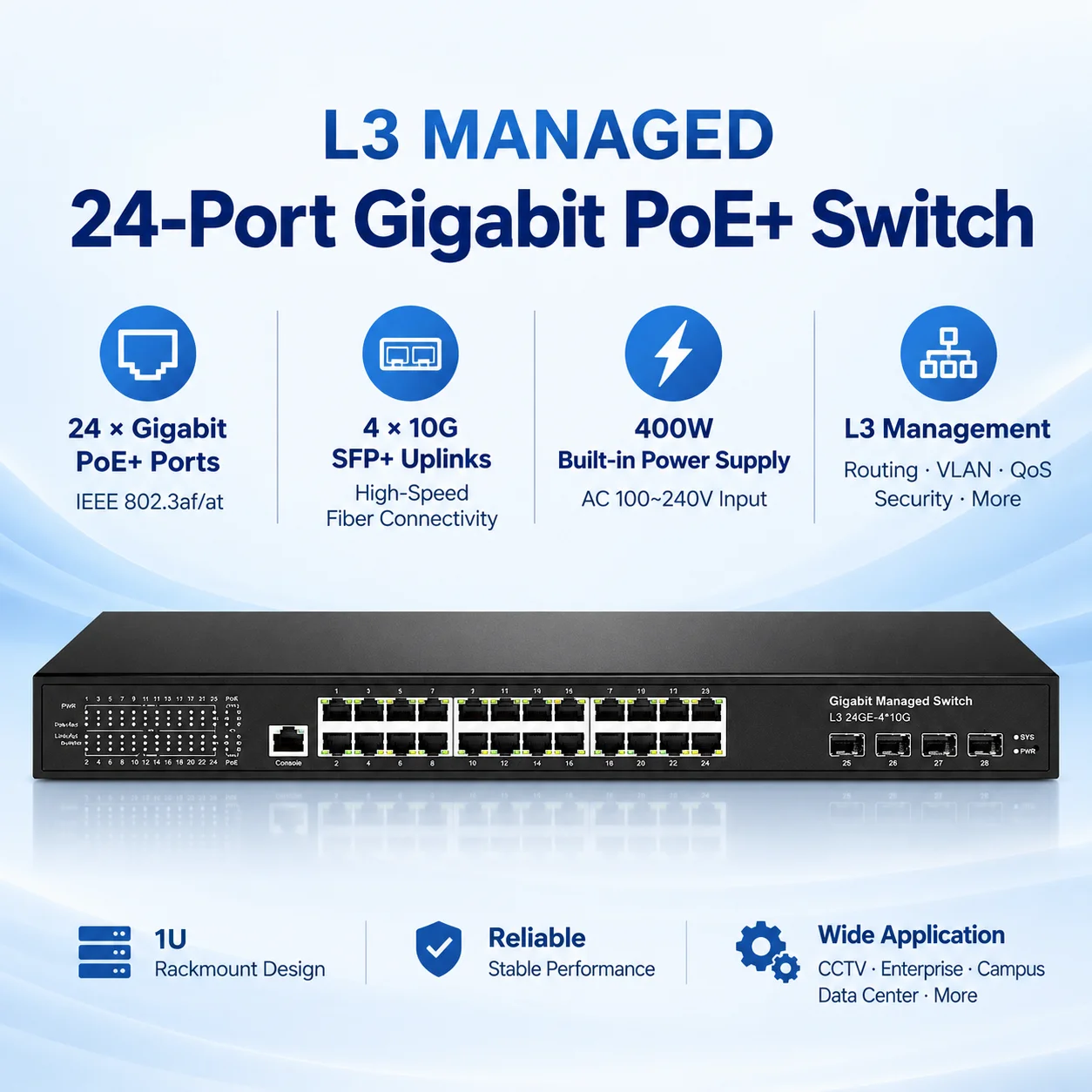 Switch 24 Port 10G Uplink - 4개의 10Gbps SFP+ 업링크 포트를 갖춘