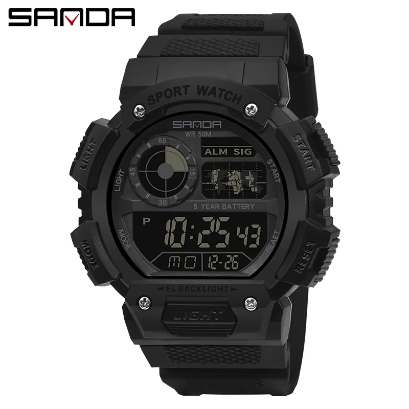 SANDA Top Brand Classical Style Men Digital Watch Military Sports Watches Fashion Waterproof Electronic Wristwatch Shockproof