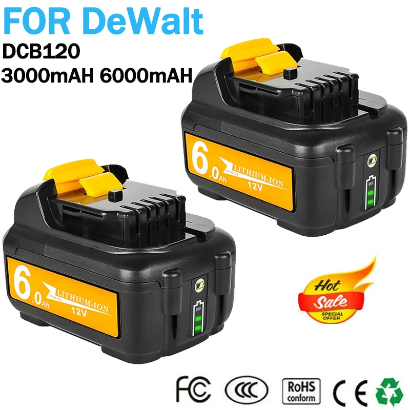 For Dewalt  DCB120 6AH 12V 10.8 Replacement Battery 10.8 Volt Cordless Power Drill Tool  Compatible with DCB121 DCB127 DCE088D1G