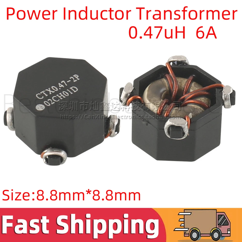 

5pcs CTX0.47-2P-R CTX0.47-2P 0.47UH 6A High Current Dual Winding Coulped Inductor Common Mode Filter Transformer