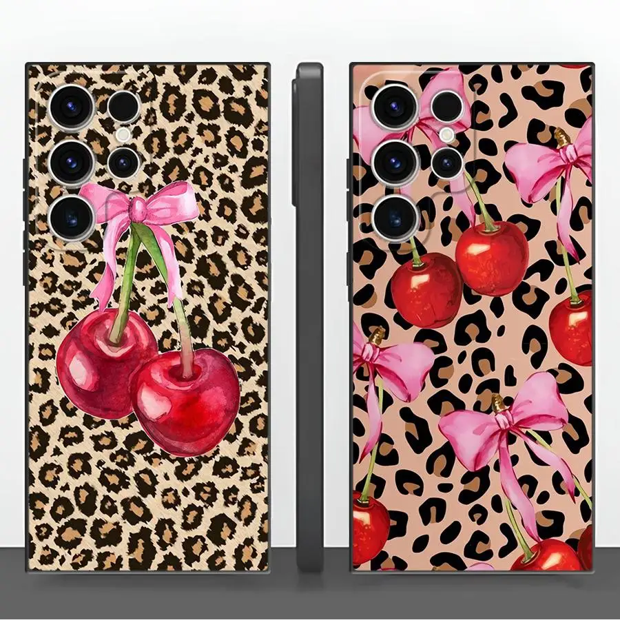 Leopard Cherry Funda Phone Cover Case for Samsung Galaxy S26 S23 S10 S9 S24 Plus S20 Note 20 Ultra 8 9 10 S21 FE S25 Ultra