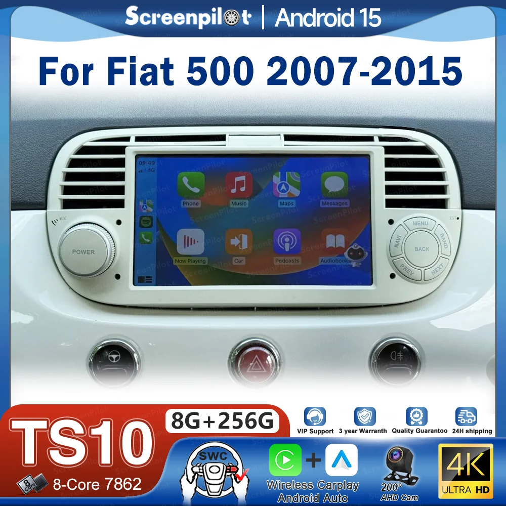 Reproductor Multimedia de Video de 7 Pulgadas para Fiat 500 2007-2015, Navegación GPS, Unidad Principal Estéreo, Reproductor Multimedia de Video, Navegación GPS