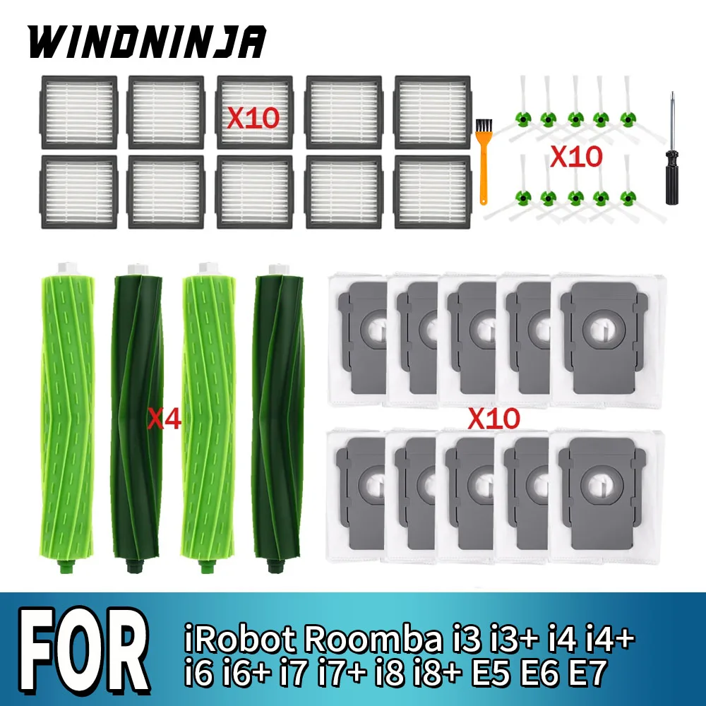 Für iRobot Roomba i3 i3+ i4 i4+ i6 i6+ i7 i7+ i8 i8+ E5 E6 E7 Staubsaugerzubehör Staubbeutel HEPA-Filter Hauptrollenbürste Ersatzteil