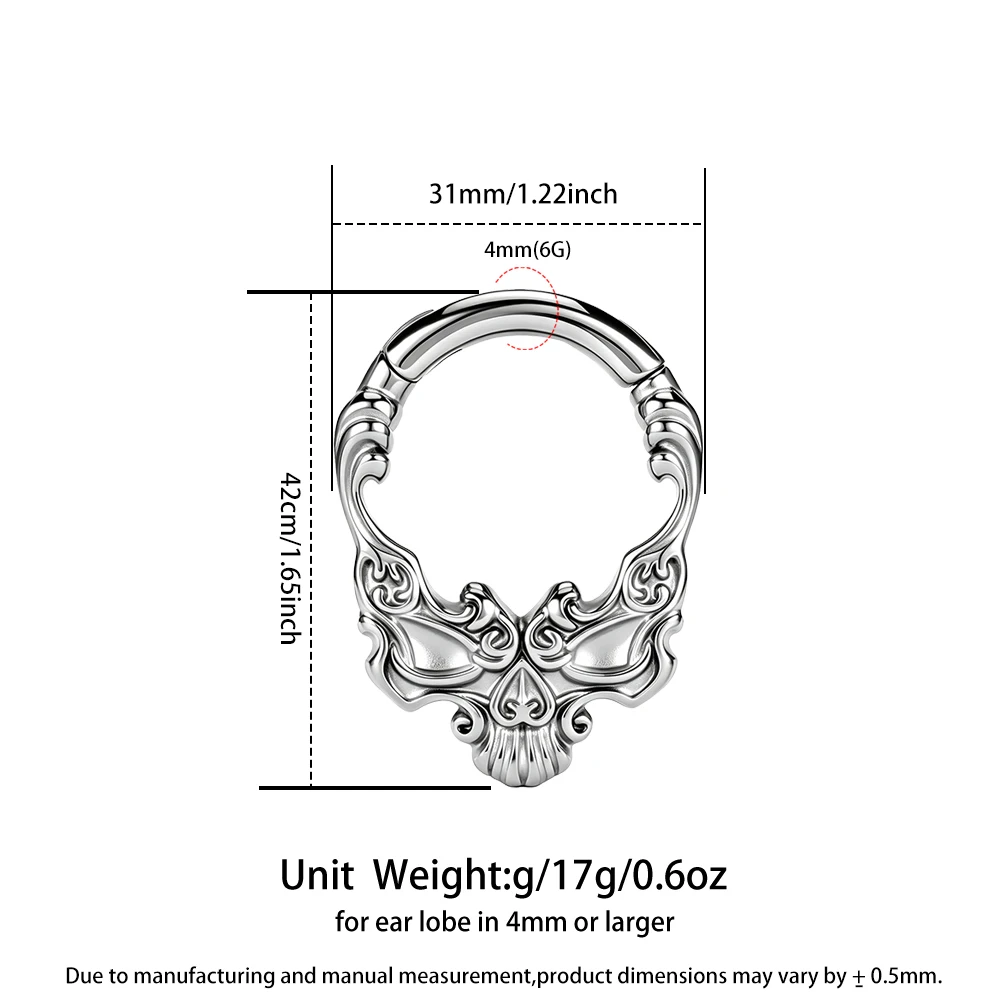 Doearko 2pcs  Gothic Skull Ear Gauges Weights, Hypoallergenic Stainless Steel Ear Plugs Tunnels, Piercing Jewelry for Halloween