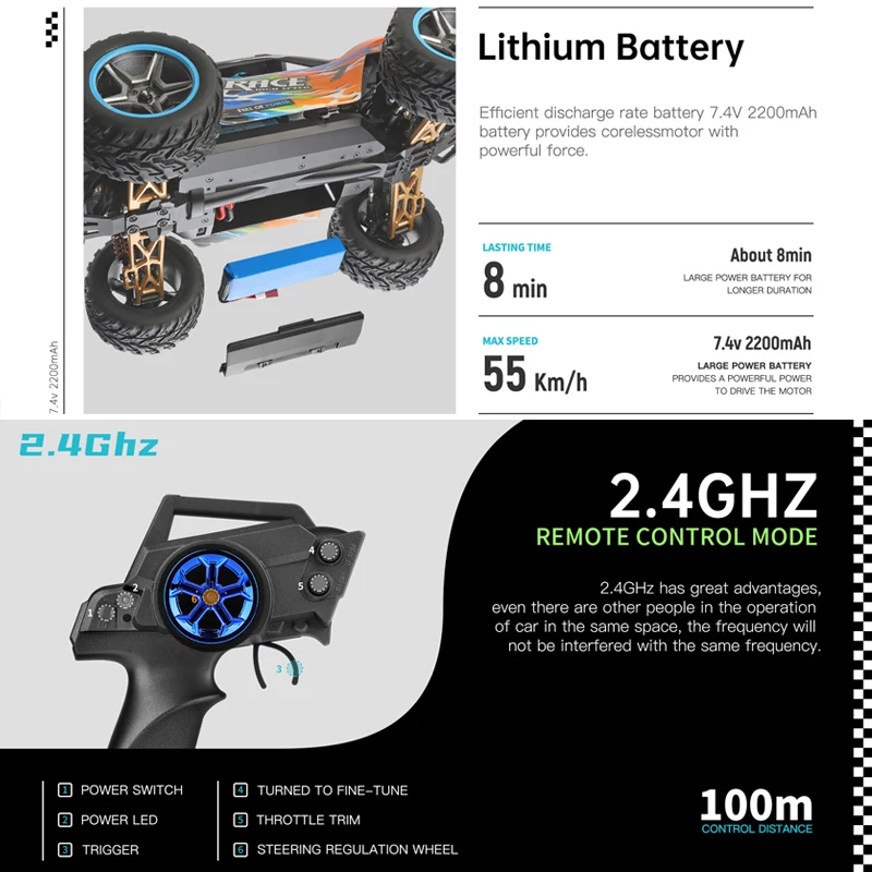 WLtoys 104019 104009   1/10 RC coche 55 KM/H Motor sin escobillas Monster Truck 2200mAh 2,4G 4WD Radio todoterreno coches de Control remoto