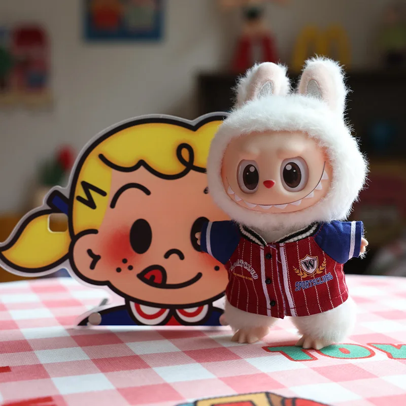 Para labubu pano esportes casaco roupas v1v2v3 17cm boneca uniforme de beisebol roupas pingente de vinil boneca roupas esportivas menino presentes