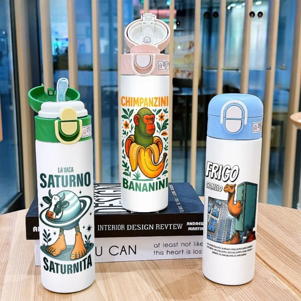 

Italian Brainrot Cartoon Thermos Cup with Buckle and Straw Tung Tung Sahur Coffee Mug Leak-Proof Thermos Cup Travel Water Bottle