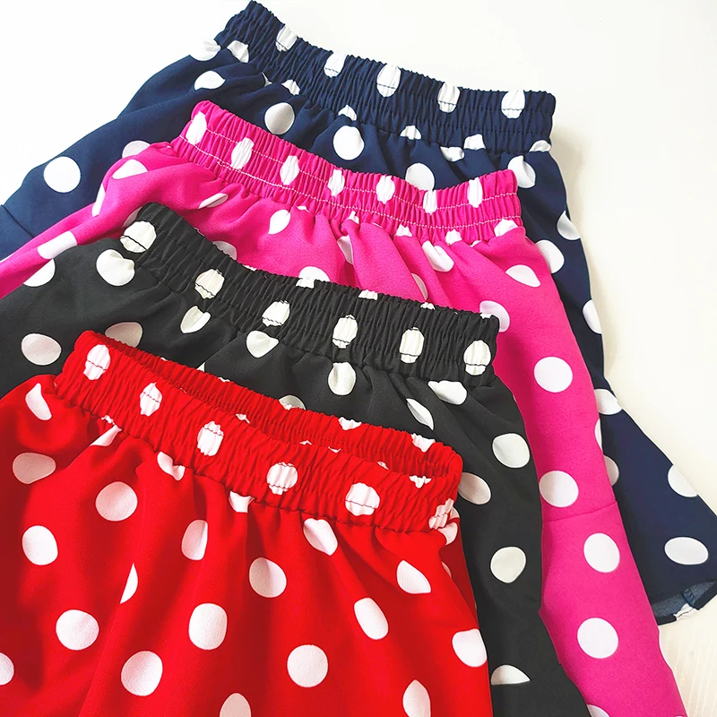 Ruffled Polka Dot Children\'s Pleated Skirts Chiffon Summer Girls Mini Skirt Kids Clothing