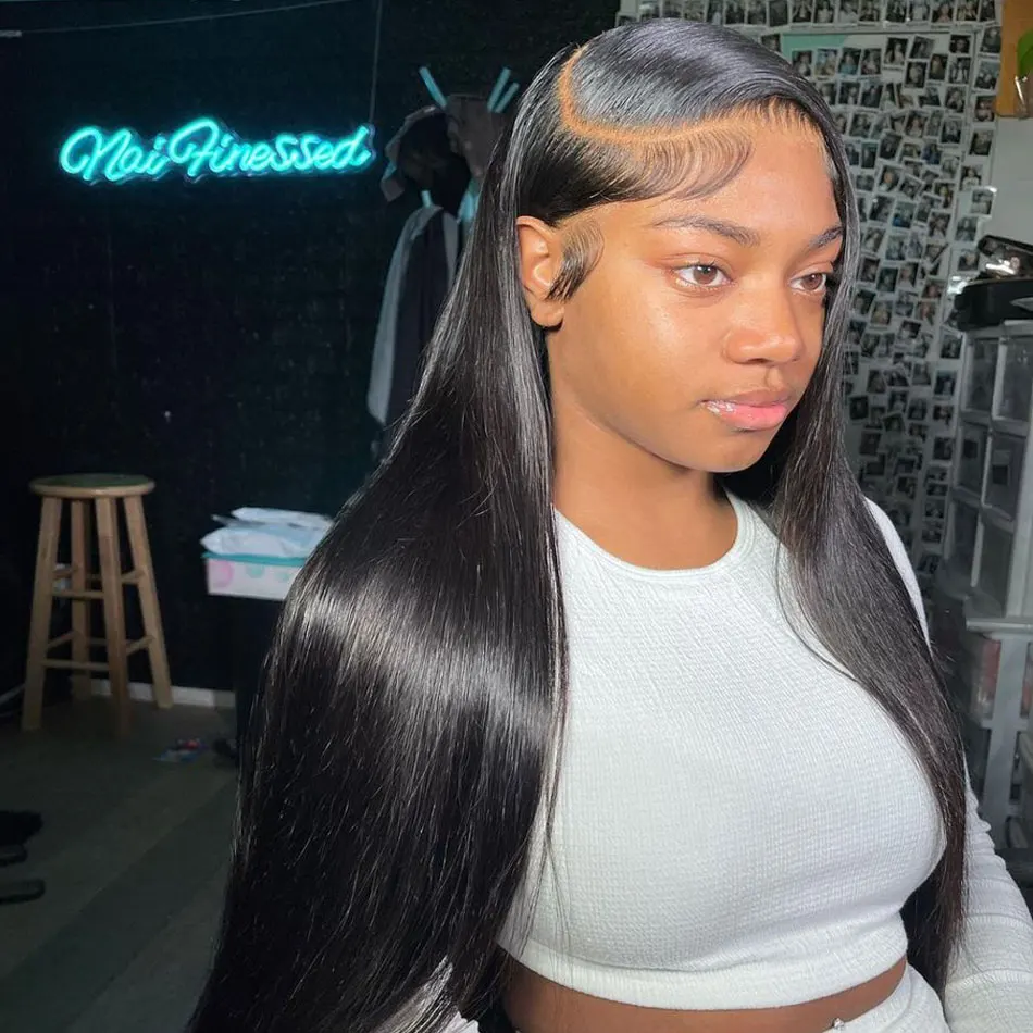 

30 38 дюймов Прямые человеческие волосы Парики 13x6 Hd Парик фронтальной части шнурка 200% Плотность бразильских волос Кость Прямой парик фронта шнурка Человеческие волосы