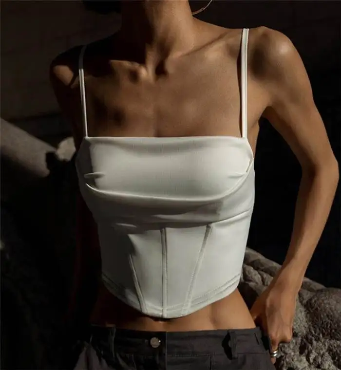 レディース クロップド タンクトップ ストリート スリムフィット カラー サマー カジュアル ファッション ベスト ストラップトップス