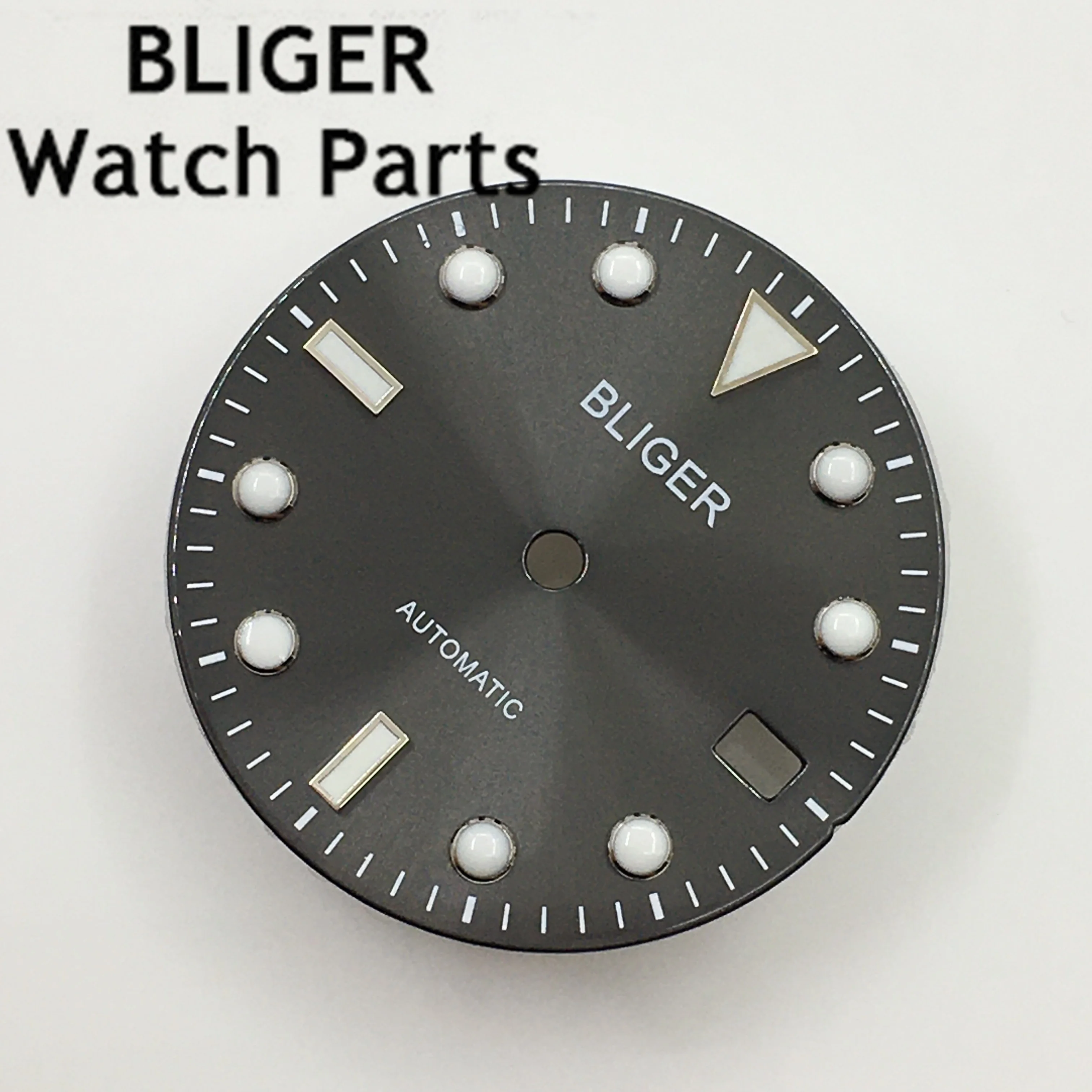 BLIGER 29mm black white watch dial luminous dial fit NH35 movement